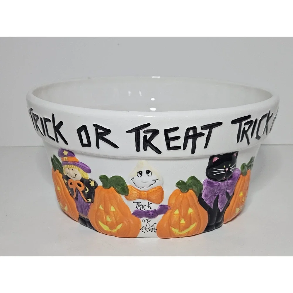 Vigor Halloween Ceramic Candy Bowl Trick or Treat Pumpkin Ghost Cat Scarecrow